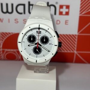 NEW Swiss Swatch Originals WHY AGAIN Chronograph Silicone Men's Watch SUSW406